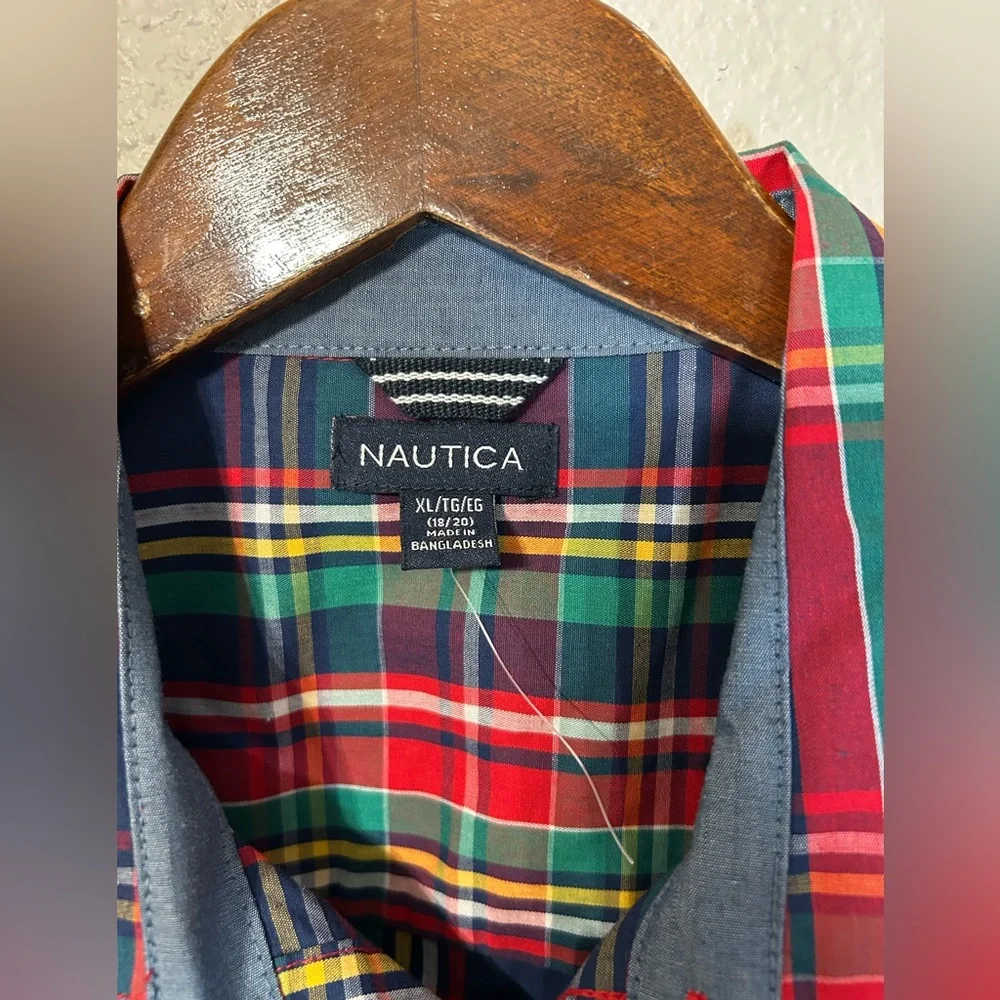 Nautica Plaid Button Down Shirt Boys XL 18/20